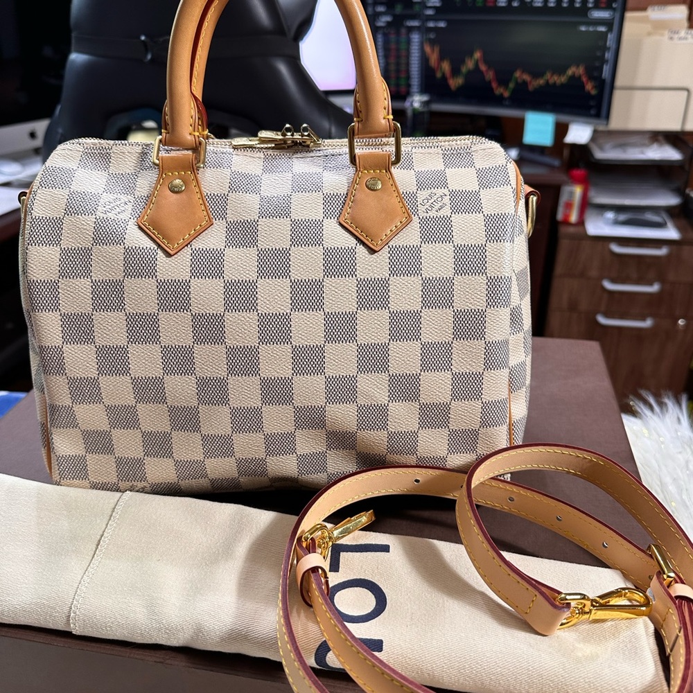Louis vuitton Speedy 25 Bandolier Azur with duster and box